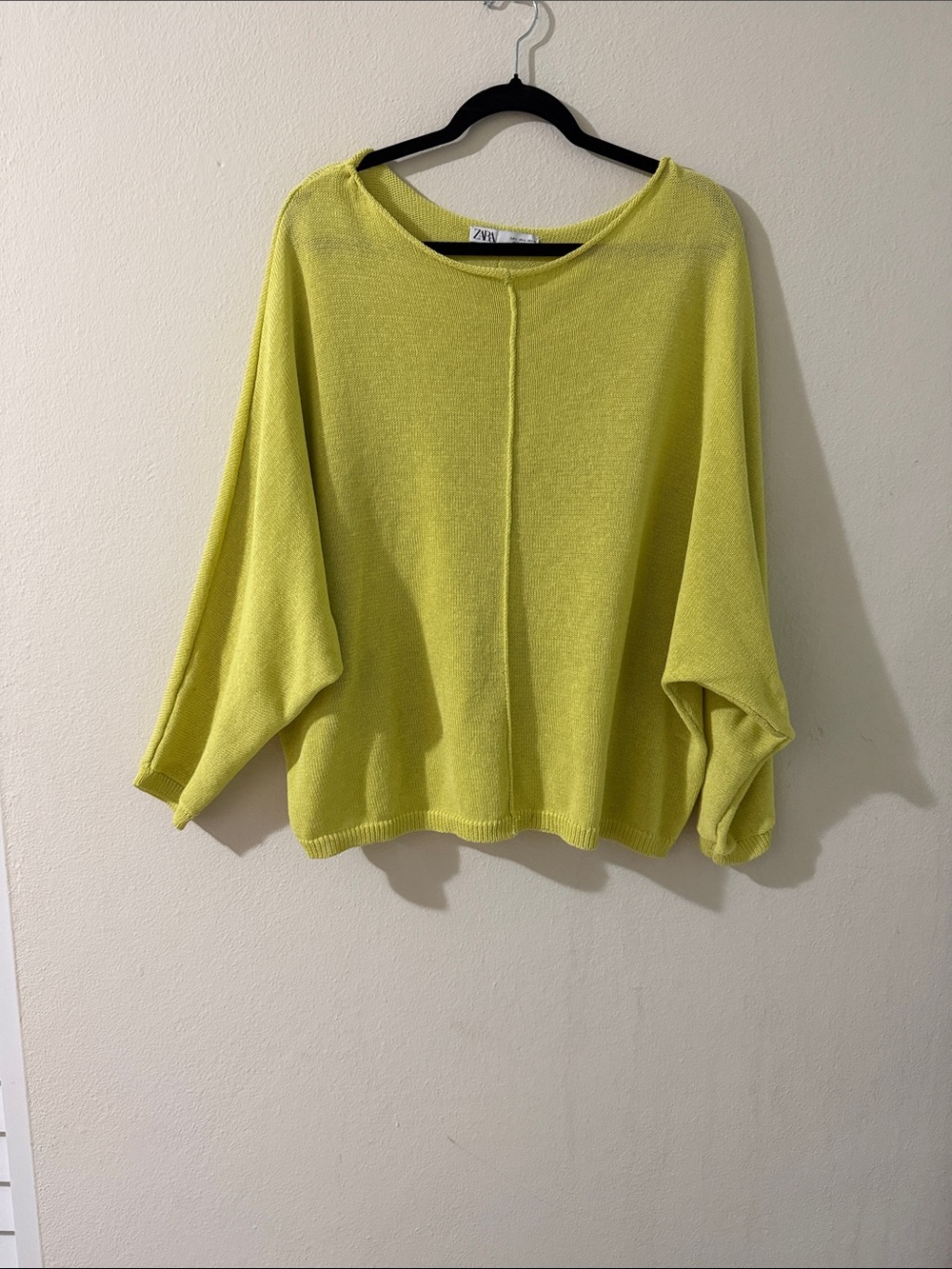 Zara Bright Lime Green Boxy Knit Sweater